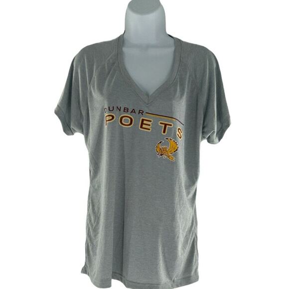 Women's V-neck Dunbar Poet Short Sleeves Lightweight Gray T-Shirt Size XL - Picture 1 of 5